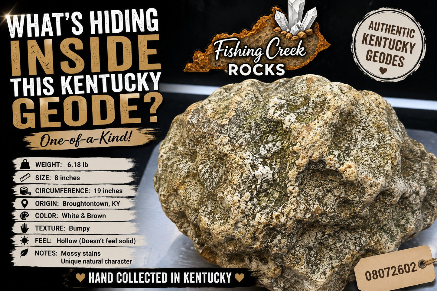 Authentic Kentucky geode 08072602, 6.18 lb, Broughtontown Kentucky
