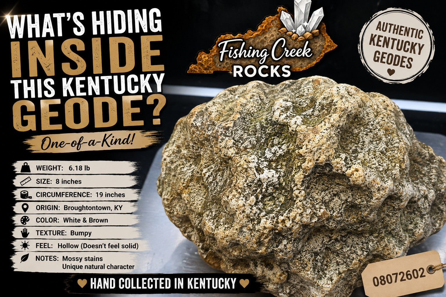 Authentic Kentucky geode 08072602, 6.18 lb, Broughtontown Kentucky