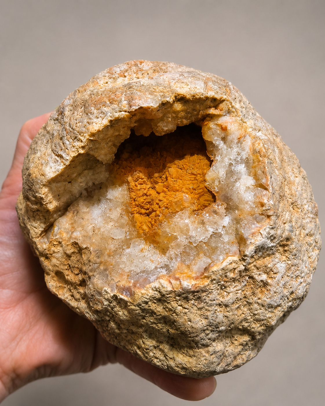 4.12 lb Kentucky Geode – Open Crystal Pocket with Orange Iron-Stained Druzy Quartz Center – Natural Creek Find – Large Display Specimen
