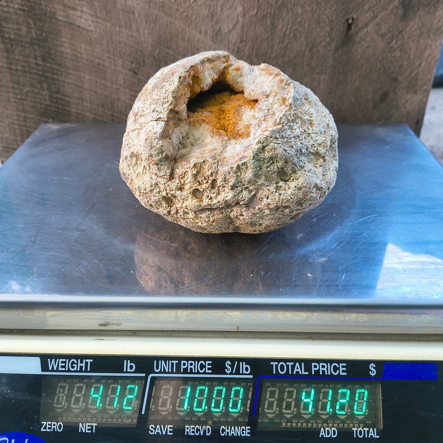 4.12 lb Kentucky Geode – Open Crystal Pocket with Orange Iron-Stained Druzy Quartz Center – Natural Creek Find – Large Display Specimen