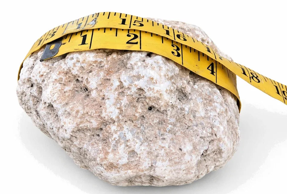 Natural unopened Kentucky geode side view with tape measure, Lincoln County rock and mineral specimen
