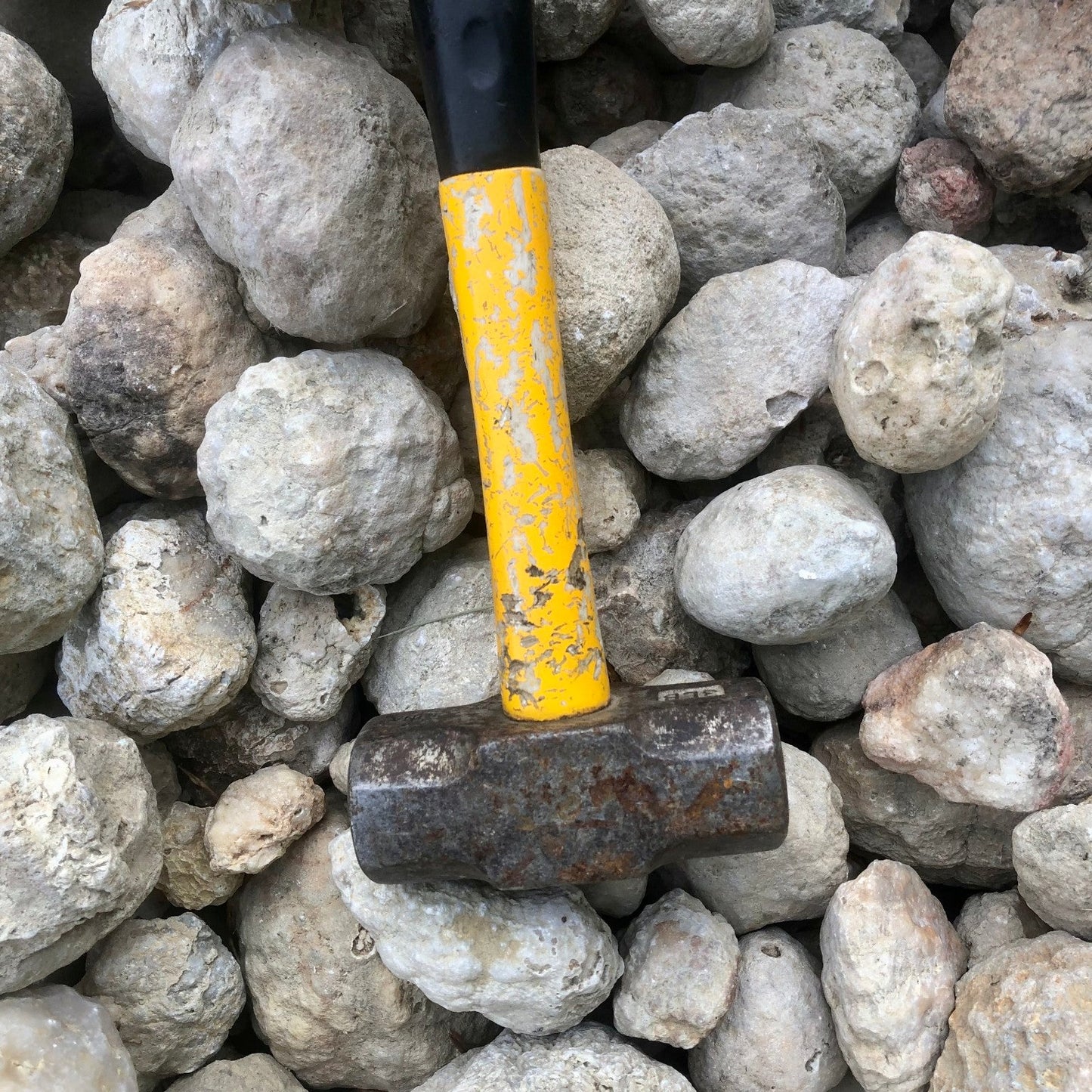 Natural Kentucky geodes with hammer for crack your own example